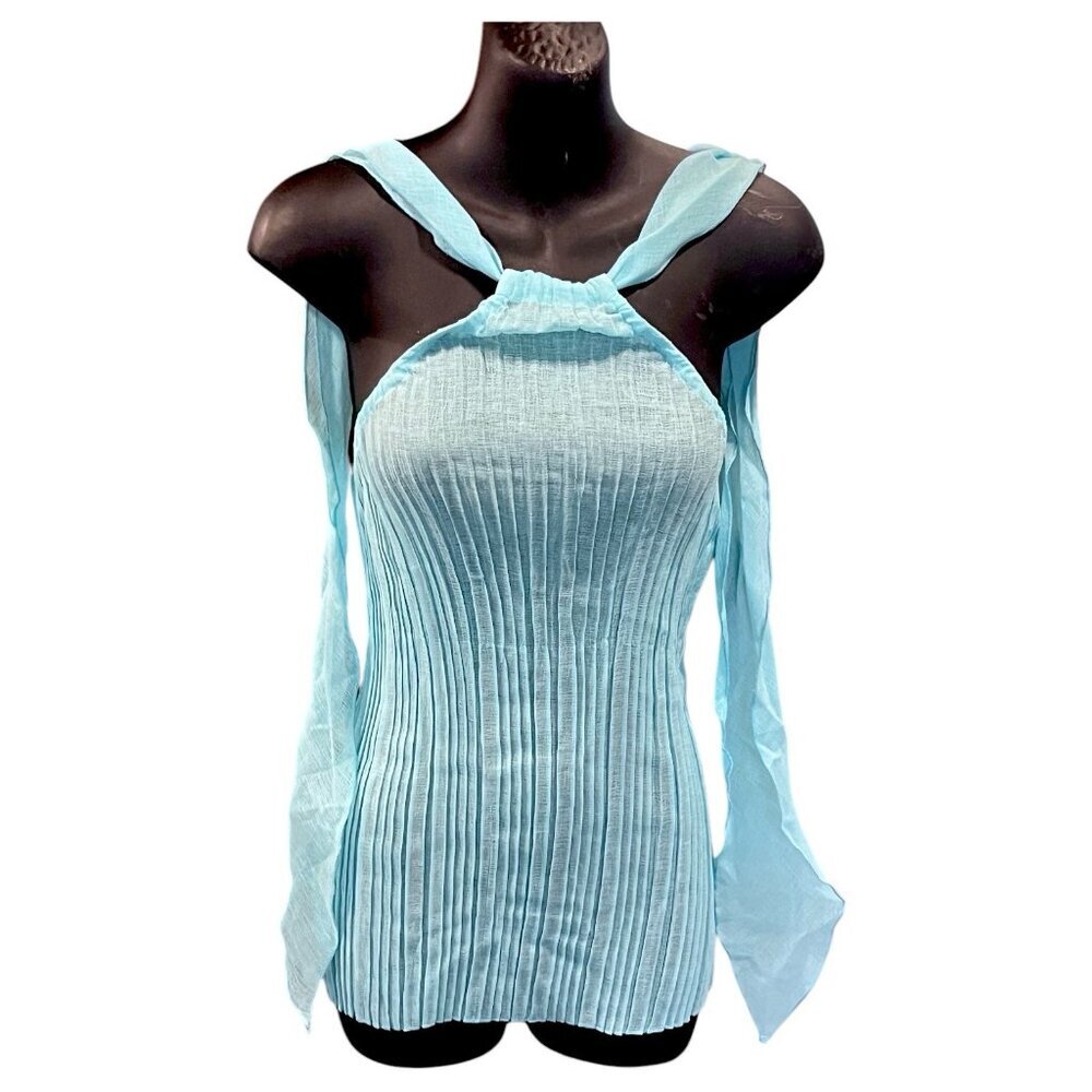 Light Blue Ribbed Halter Neck Top - Picture 5 of 10